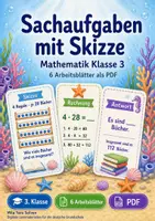 Vorschau - Arbeitsblätter - Sachaufgaben mit Skizze | Mathematik Klasse 3 | 6 Arbeitsblätter als PDF - Deckblatt