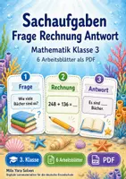 Vorschau - Arbeitsblätter - Sachaufgaben Frage Rechnung Antwort | Mathematik Klasse 3 | 6 Arbeitsblätter als PDF - Deckblatt