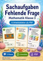 Vorschau - Arbeitsblätter - Sachaufgaben Fehlende Frage | Mathematik Klasse 3 | 6 Arbeitsblätter als PDF - Deckblatt