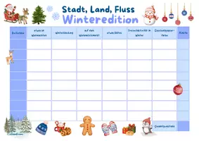 Vorschau - Arbeitsblätter - Stadt, Land, Fluss – Winteredition | Winterspiel für Deutsch | Weihnachten | Weihnachtsspiel | DaF/DaZ | Klasse 4–6 - Seite 1