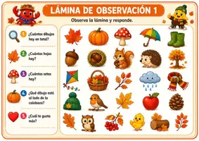 Vista previa - Unidades / Secuencias / Situaciones de Aprendizaje - Láminas de observación del otoño para Infantil 3 años. Atención, lenguaje y lógica - página 2