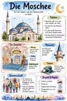 Vorschau - Arbeitsblätter - Lernposter + Arbeitsblätter zum Thema "Moschee" (Lückentext, Hörverstehen) + Lösung & MP3 + Mindmap + Infografik - Deckblatt