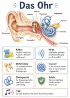 Vorschau - Arbeitsblätter - Lernposter + Arbeitsblätter zum Thema "Ohr" + Lösung & MP3 + Mindmap + Infografik - Deckblatt