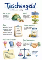 Vorschau - Arbeitsblätter - Lernposter + Arbeitsblätter zum Thema "Taschengeld" + Lösung & MP3 + Mindmap + Infografik - Deckblatt
