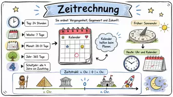 Vorschau - Arbeitsblätter - AB mit Fragen zum Thema "Zeitrechnung" + Lösungsblatt + Infografik - Seite 1