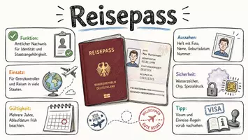 Vorschau - Arbeitsblätter - AB mit Fragen zum Thema "Reisepass" + Lösungsblatt + Mindmap + Infografik - Seite 1