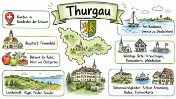 Vorschau - Arbeitsblätter - AB mit Fragen zum Thema "Thurgau" + Lösungsblatt + Infografik - Seite 1