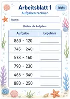 Vorschau - Arbeitsblätter - Minusaufgaben bis 1000 | Mathematik Klasse 3 | 6 Arbeitsblätter als PDF - Seite 1