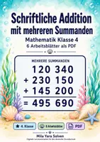 Vorschau - Arbeitsblätter - Schriftliche Addition mit mehreren Summanden | Mathematik Klasse 4 | 6 Arbeitsblätter als PDF - Deckblatt