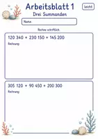 Vorschau - Arbeitsblätter - Schriftliche Addition mit mehreren Summanden | Mathematik Klasse 4 | 6 Arbeitsblätter als PDF - Seite 1
