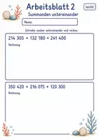 Vorschau - Arbeitsblätter - Schriftliche Addition mit mehreren Summanden | Mathematik Klasse 4 | 6 Arbeitsblätter als PDF - Seite 2