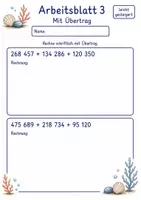 Vorschau - Arbeitsblätter - Schriftliche Addition mit mehreren Summanden | Mathematik Klasse 4 | 6 Arbeitsblätter als PDF - Seite 3