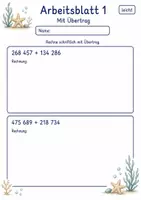 Vorschau - Arbeitsblätter - Schriftliche Addition mit Übertrag | Mathematik Klasse 4 | 6 Arbeitsblätter als PDF - Seite 1