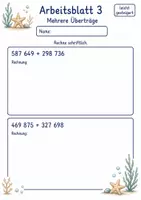 Vorschau - Arbeitsblätter - Schriftliche Addition mit Übertrag | Mathematik Klasse 4 | 6 Arbeitsblätter als PDF - Seite 3