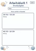 Vorschau - Arbeitsblätter - Schriftliche Addition Klasse 4 | Mathematik Klasse 4 | 6 Arbeitsblätter als PDF - Seite 1