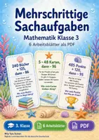 Vorschau - Arbeitsblätter - Mehrschrittige Sachaufgaben | Mathematik Klasse 3 | 6 Arbeitsblätter als PDF - Deckblatt