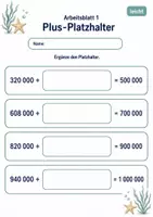 Vorschau - Arbeitsblätter - Plus Minus mit Platzhaltern | Mathematik Klasse 4 | 6 Arbeitsblätter als PDF - Seite 1