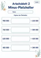 Vorschau - Arbeitsblätter - Plus Minus mit Platzhaltern | Mathematik Klasse 4 | 6 Arbeitsblätter als PDF - Seite 2