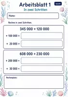 Vorschau - Arbeitsblätter - Halbschriftlich addieren große Zahlen | Mathematik Klasse 4 | 6 Arbeitsblätter als PDF - Seite 1