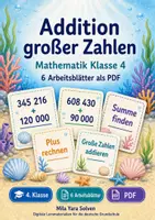 Vorschau - Arbeitsblätter - Addition großer Zahlen | Mathematik Klasse 4 | 6 Arbeitsblätter als PDF - Deckblatt
