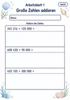 Vorschau - Arbeitsblätter - Addition großer Zahlen | Mathematik Klasse 4 | 6 Arbeitsblätter als PDF - Seite 1