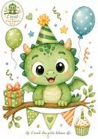 Aperçu - Matériel pour travaux manuels / dessin - Kit anniversaire petit dragon rigolo - Page 1