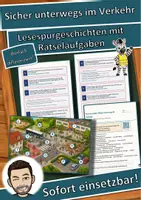 Vorschau - Arbeitsblätter - Sicher unterwegs im Verkehr – Lesespurgeschichte mit Rätselaufgaben (Klasse 5) - Deckblatt