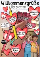 Vorschau - Mal- und Bastelvorlagen - Willkommensgrüße ♥️ - Herz Version / Herzen / Gute Besserung Schuljahresanfang Schulstart Begrüßung - Deckblatt