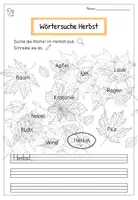 Vorschau - Arbeitsblätter - Herbstwörter - Nomen, Verben & Adjektive - Suchrätsel mit Abschreibaufgabe - Seite 1