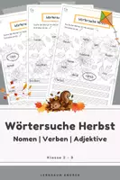 Vorschau - Arbeitsblätter - Herbstwörter - Nomen, Verben & Adjektive - Suchrätsel mit Abschreibaufgabe - Deckblatt