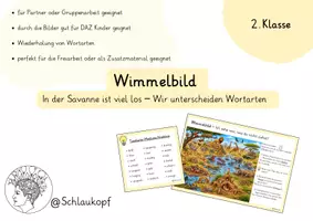 Vorschau - Arbeitsblätter - Wimmelbild Savanne - Wortarten unterscheiden - Deckblatt