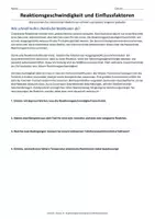Vorschau - Arbeitsblätter - Arbeitsblatt Chemie Klasse 10 - Reaktionsgeschwindigkeit und Einflussfaktoren - Deckblatt