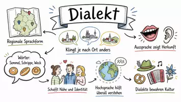 Vorschau - Arbeitsblätter - Lernposter + Arbeitsblätter zum Thema "Dialekt" + Lösung & MP3 + Mindmap + Infografik - Seite 1