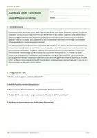 Vorschau - Arbeitsblätter - Arbeitsblatt Biologie Klasse 7 - Aufbau und Funktion der Pflanzenzelle - Deckblatt