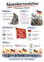 Vorschau - Arbeitsblätter - Lernposter + AB mit Fragen zum Thema "Novemberrevolution" + Lösungsblatt + Infografik - Deckblatt