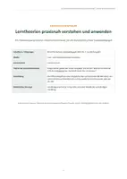 Vorschau - Stundenentwürfe - Unterrichtsentwurf Sozialpädagogik: Lerntheorien praxisnah verstehen und anwenden - Deckblatt