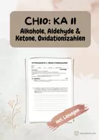 Vorschau - Test - Klassenarbeit Ch10 KA2: Alkohole, Aldehyde & Ketone, Oxidationszahlen - Deckblatt