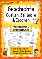 Vorschau - Arbeitsblätter - Geschichte Grundschule: Quellen, Zeitleiste & Epochen | Arbeitsblätter & Einstiegsstunde (3.–4. Klasse) - Deckblatt