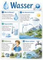 Vorschau - Arbeitsblätter - Lernposter + Arbeitsblätter zum Thema "Wasser" + Lösung & Fragen & MP3 + Mindmap + Infografik - Deckblatt