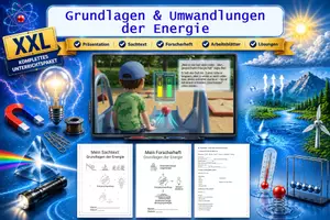 Vorschau - Stationenlernen - Grundlagen & Umwandlungen der Energie – Das XXL‑Materialpaket (Sachtext, Geschichte, Forscherheft & Arbeitsblatt) - Deckblatt