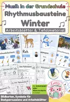 Vorschau - Stundenentwürfe - Rhythmusbausteine Winter – Bildkarten, Tafelmaterial, Arbeitsblätter & Lehrerhandreichung | Musikunterricht Grundschule Klasse 1–4 - Deckblatt