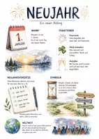Vorschau - Arbeitsblätter - Lernplakat + Arbeitsblätter zum Thema "Neujahr" + Lösung & MP3 + Mindmap + Infografik - Deckblatt