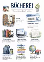 Vorschau - Arbeitsblätter - Lernposter + Arbeitsblatt zum Thema "Bücherei" + Onlineübung & MP3 + Mindmap + Infografik - Deckblatt