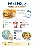 Vorschau - Arbeitsblätter - Lernposter + AB mit Fragen zum Thema "Fastfood" + Lösungsblatt + Mindmap + Infografik - Deckblatt
