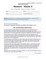 Vorschau - Test - Diagnosebogen Deutsch Klasse 5: Lesen, Rechtschreibung, Grammatik und Schreiben mit Lösungen | kostenlos - Deckblatt