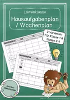 Vorschau - Anderer Materialtyp - Hausaufgabenplan / Wochenplan – Klassentier Löwe - Deckblatt