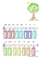 Vorschau - Arbeitsblätter - (A) ABC - Das Alphabet als Kinderlied - Singen, Glockenspiel, Blockflöte / Kinderlieder - Spielend leichter Einstieg für Anfänger / Einschulung / Bunte Noten Rainbow A - Seite 2