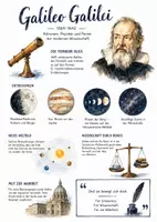 Vorschau - Arbeitsblätter - Lernposter + Arbeitsblätter zum Thema "Galileo Galilei" + Lösung & MP3 + Mindmap + Infografik - Deckblatt