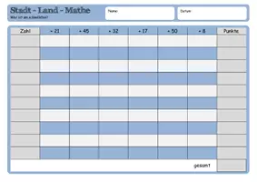 Vorschau - Spiele - Kopfrechnen - Stadt/Land/Mathe (Addition und Subtraktion + Mal- und Blankovorlage) - Seite 2