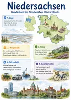 Vorschau - Arbeitsblätter - Lernposter + Arbeitsblätter zum Thema "Niedersachsen" + Lösung & MP3 + Mindmap + Infografik - Deckblatt